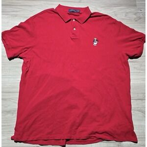 Polo Ralph Lauren Polo Bear Basketball Custom Fit Polo Shirt Men's XXL Red‎